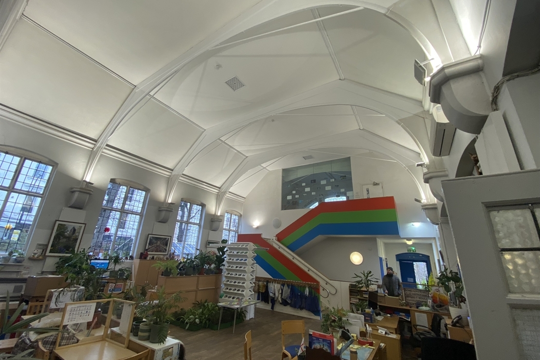 New lime ceiling to Hampstead heath school